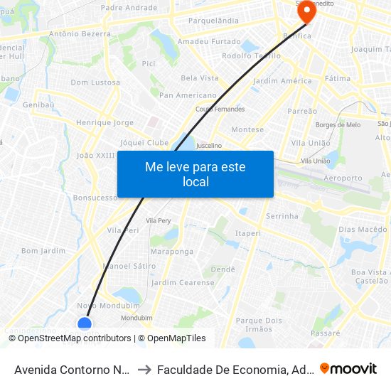 Avenida Contorno Norte, 1588 - Conjunto Esperança to Faculdade De Economia, Administração, Atuária, Contabilidade Da Ufc map