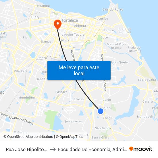 Rua José Hipólito | Colégio Ateneu - Coaçu to Faculdade De Economia, Administração, Atuária, Contabilidade Da Ufc map