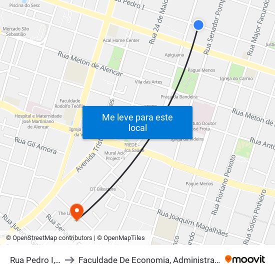 Rua Pedro I, 762 - Centro to Faculdade De Economia, Administração, Atuária, Contabilidade Da Ufc map