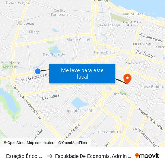 Estação Érico Mota (Brt Fortaleza) to Faculdade De Economia, Administração, Atuária, Contabilidade Da Ufc map