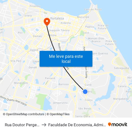 Rua Doutor Pergentino Maia, S/N - Guajeru to Faculdade De Economia, Administração, Atuária, Contabilidade Da Ufc map