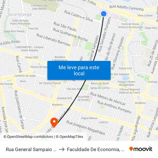 Rua General Sampaio | Centro De Turismo Do Ceará - Centro to Faculdade De Economia, Administração, Atuária, Contabilidade Da Ufc map