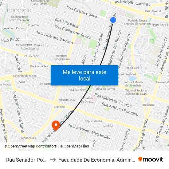 Rua Senador Pompeu | Sefaz - Centro to Faculdade De Economia, Administração, Atuária, Contabilidade Da Ufc map