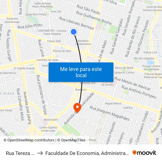 Rua Tereza Cristina, 726 to Faculdade De Economia, Administração, Atuária, Contabilidade Da Ufc map