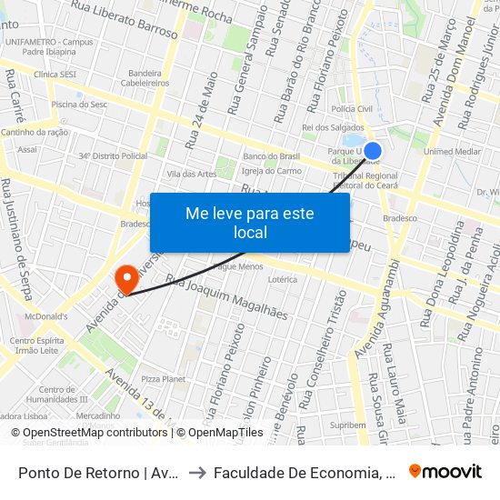 Ponto De Retorno | Avenida Visconde Do Rio Branco - Centro to Faculdade De Economia, Administração, Atuária, Contabilidade Da Ufc map