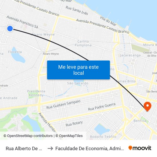 Rua Alberto De Oliveira, 1109 - Floresta to Faculdade De Economia, Administração, Atuária, Contabilidade Da Ufc map