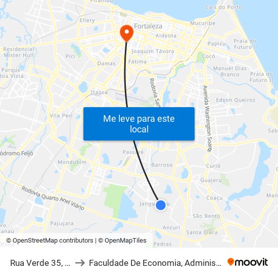 Rua Verde 35, 591 - Jangurussu to Faculdade De Economia, Administração, Atuária, Contabilidade Da Ufc map