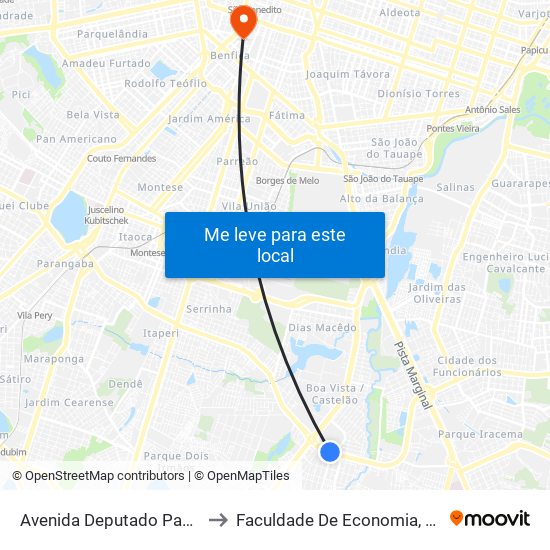 Avenida Deputado Paulino Rocha | Arena Castelão - Boa Vista to Faculdade De Economia, Administração, Atuária, Contabilidade Da Ufc map