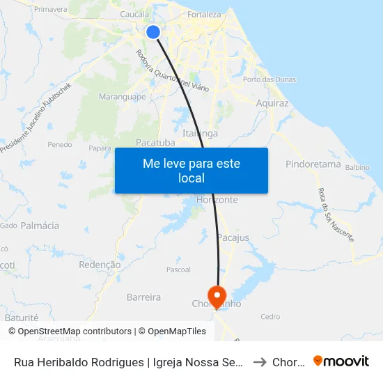 Rua Heribaldo Rodrigues | Igreja Nossa Senhora Das Graças - Parque Potira to Chorozinho map