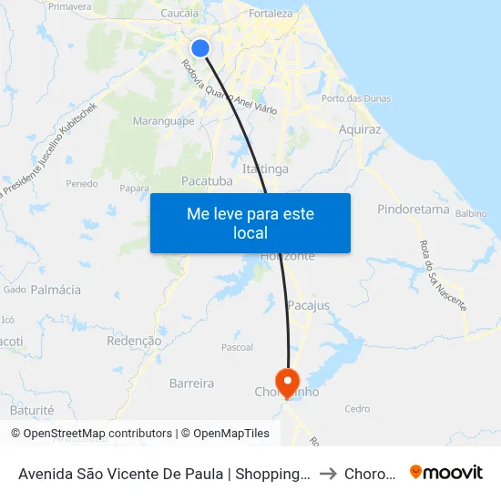 Avenida São Vicente De Paula | Shopping Jurema - Araturi to Chorozinho map