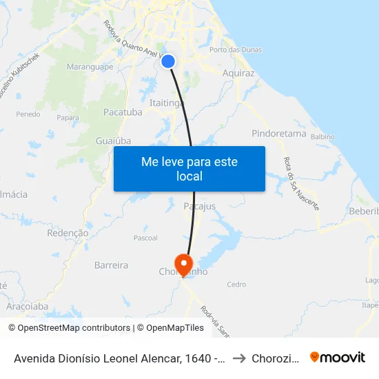 Avenida Dionísio Leonel Alencar, 1640 - Ancuri to Chorozinho map