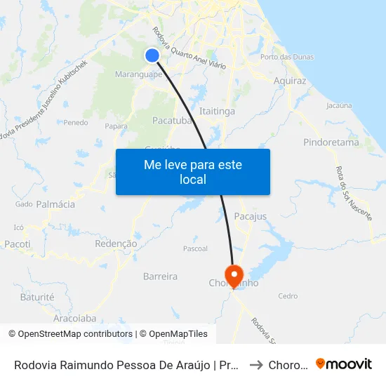 Rodovia Raimundo Pessoa De Araújo | Praça Mucunã - Mucunã to Chorozinho map
