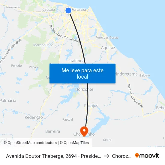 Avenida Doutor Theberge, 2694 - Presidente Kennedy to Chorozinho map