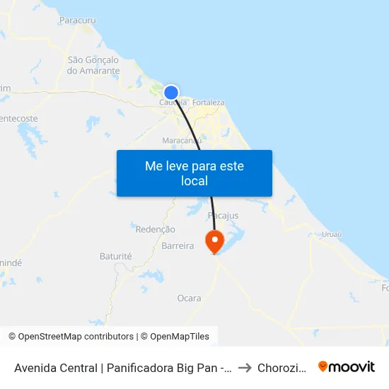 Avenida Central | Panificadora Big Pan - Icaraí to Chorozinho map