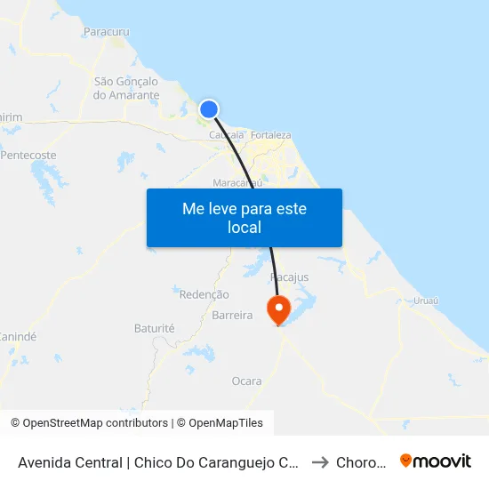 Avenida Central | Chico Do Caranguejo Cumbuco - Tabuba to Chorozinho map