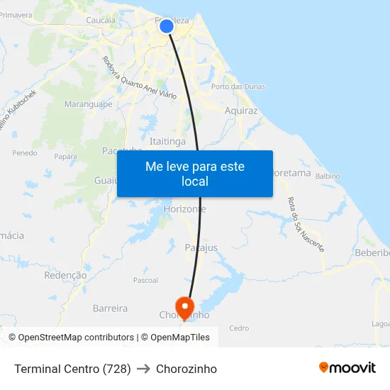 Terminal Centro (728) to Chorozinho map