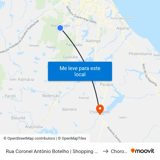 Rua Coronel Antônio Botelho | Shopping Maranguape - Centro to Chorozinho map