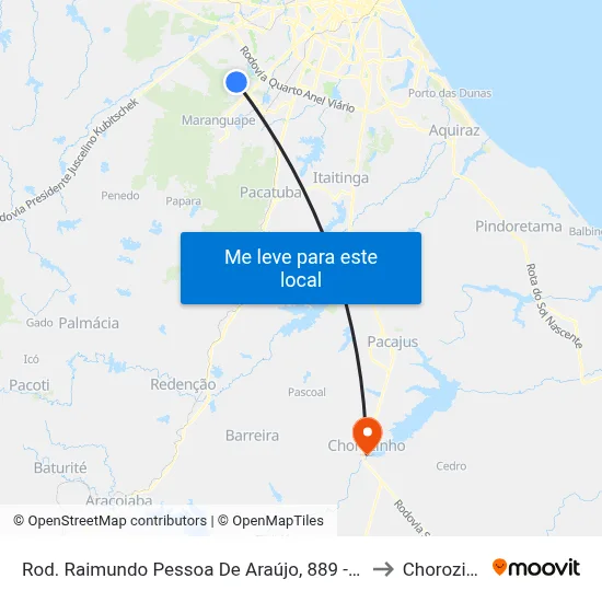 Rod. Raimundo Pessoa De Araújo, 889 - Taquara to Chorozinho map