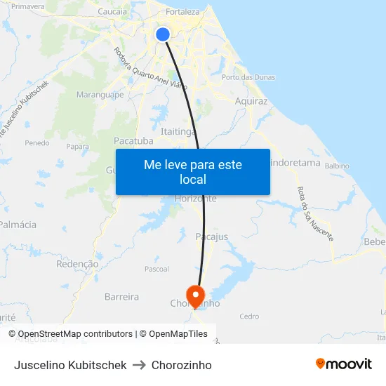 Juscelino Kubitschek to Chorozinho map