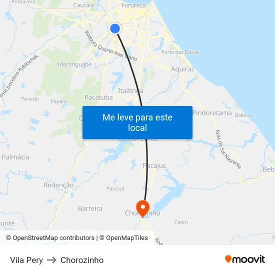Vila Pery to Chorozinho map