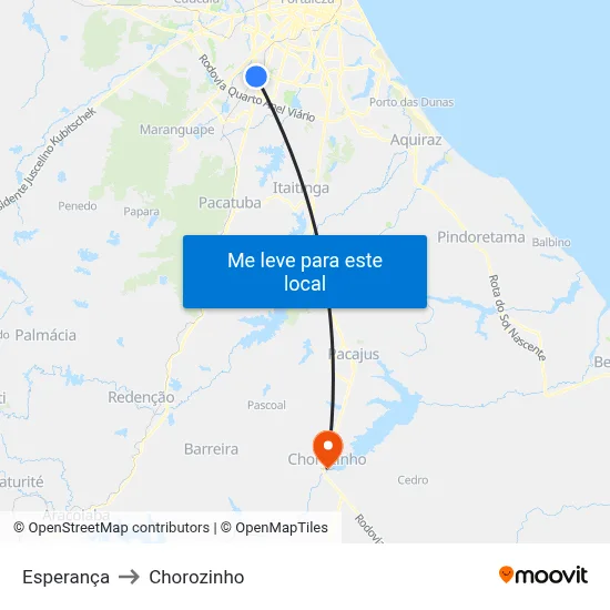 Esperança to Chorozinho map