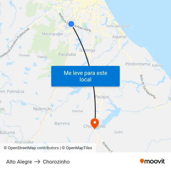 Alto Alegre to Chorozinho map