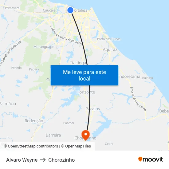 Álvaro Weyne to Chorozinho map