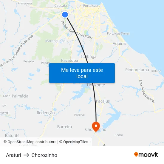 Araturi to Chorozinho map