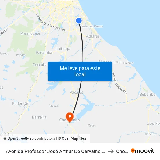 Avenida Professor José Arthur De Carvalho | Condomínio Vinhas Da Lagoa - Lagoa Redonda to Chorozinho map