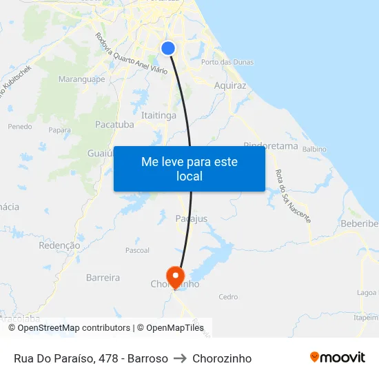 Rua Do Paraíso, 478 - Barroso to Chorozinho map