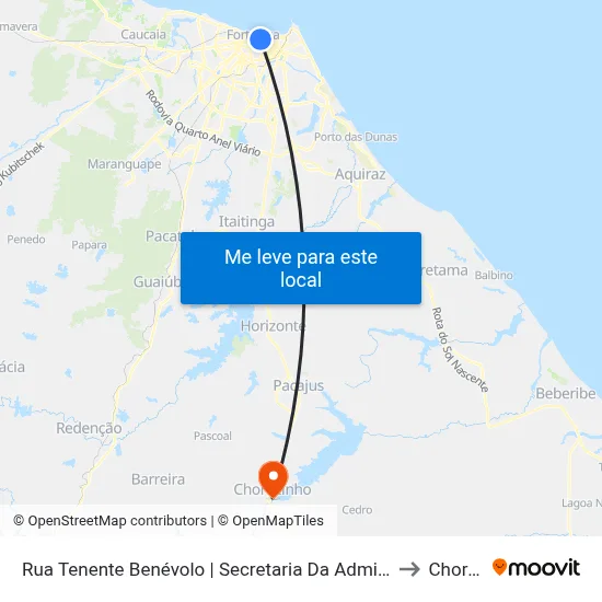 Rua Tenente Benévolo | Secretaria Da Administração Penitenciária - Meireles to Chorozinho map