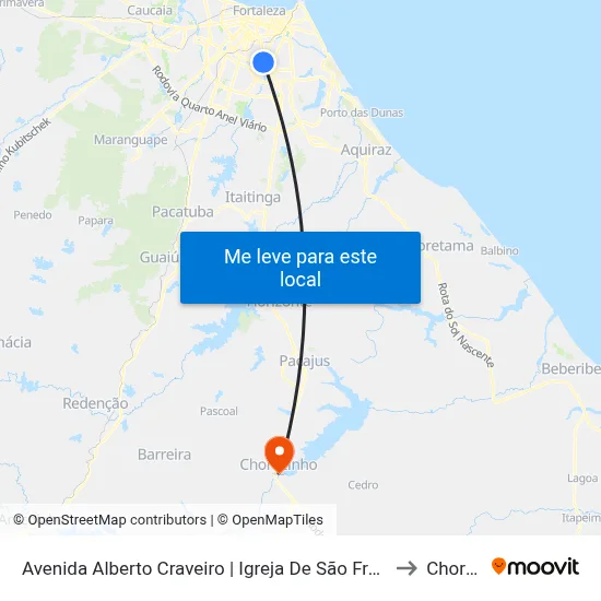 Avenida Alberto Craveiro | Igreja De São Francisco De Assis - Dias Macedo to Chorozinho map