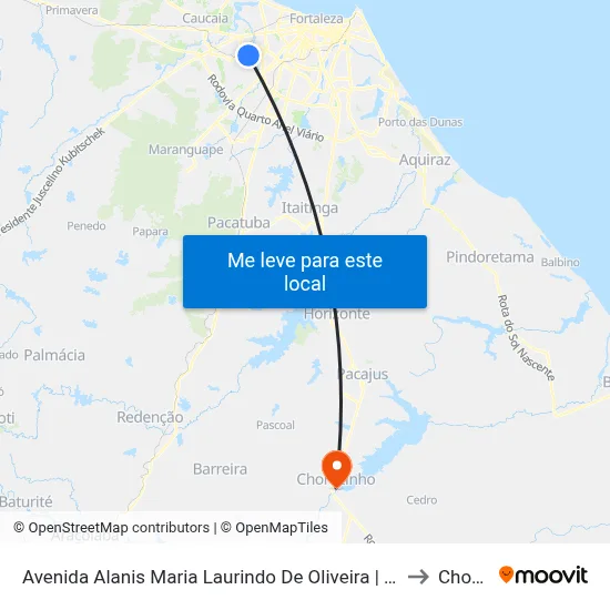 Avenida Alanis Maria Laurindo De Oliveira | Centro Social Urbano - Conjunto Ceará I to Chorozinho map