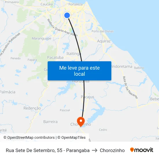 Rua Sete De Setembro, 55 - Parangaba to Chorozinho map