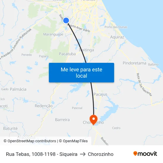 Rua Tebas, 1008-1198 - Siqueira to Chorozinho map