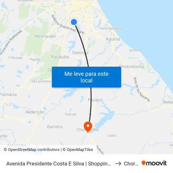 Avenida Presidente Costa E Silva | Shopping Pátio Arvoredo - Parque Dois Irmãos to Chorozinho map