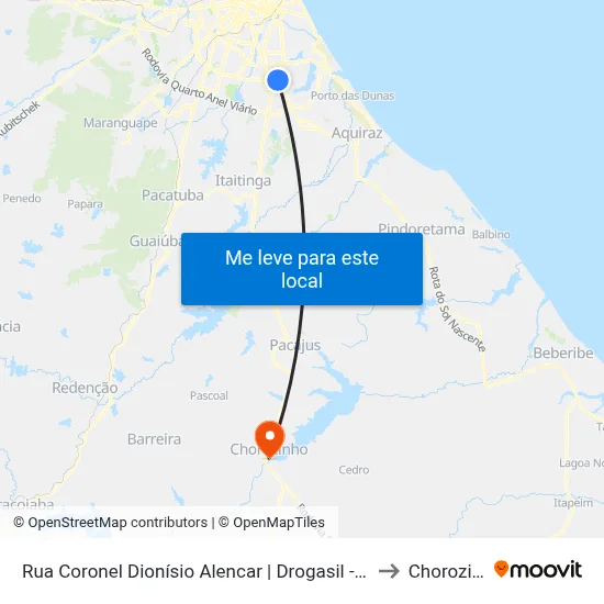 Rua Coronel Dionísio Alencar | Drogasil - Messejana to Chorozinho map