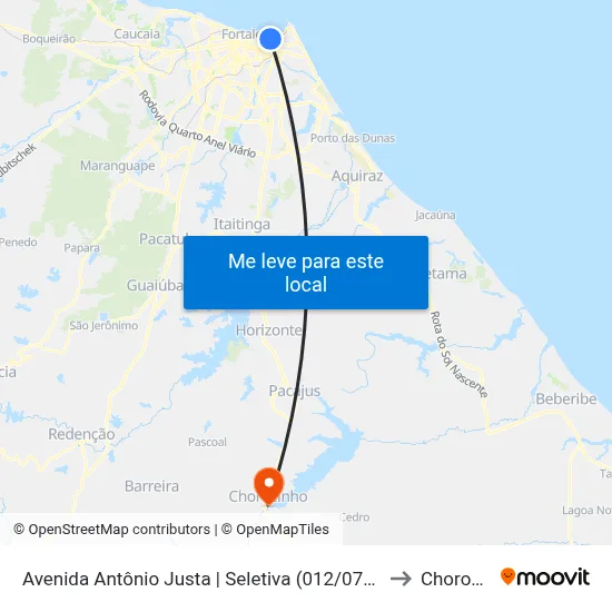 Avenida Antônio Justa | Seletiva (012/076/903) - Meireles to Chorozinho map