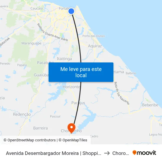 Avenida Desembargador Moreira | Shopping Aldeota - Aldeota to Chorozinho map