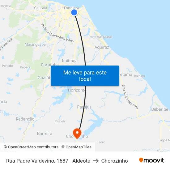 Rua Padre Valdevino, 1687 - Aldeota to Chorozinho map
