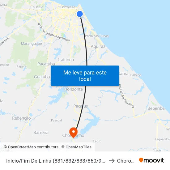 Início/Fim De Linha (831/832/833/860/905) - Cidade 2000 to Chorozinho map