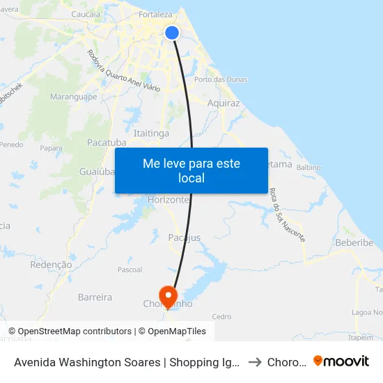 Avenida Washington Soares | Shopping Iguatemi - Edson Queiroz to Chorozinho map