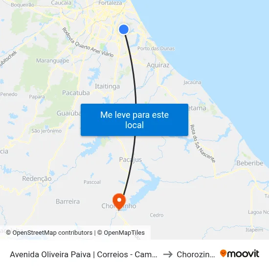 Avenida Oliveira Paiva | Correios - Cambeba to Chorozinho map