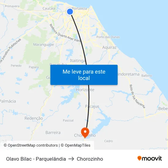 Olavo Bilac - Parquelândia to Chorozinho map