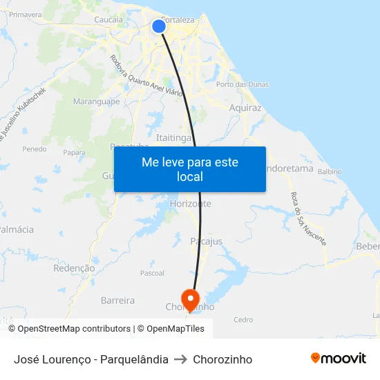 José Lourenço - Parquelândia to Chorozinho map