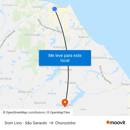 Dom Lino - São Gerardo to Chorozinho map