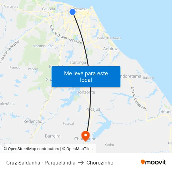 Cruz Saldanha - Parquelândia to Chorozinho map