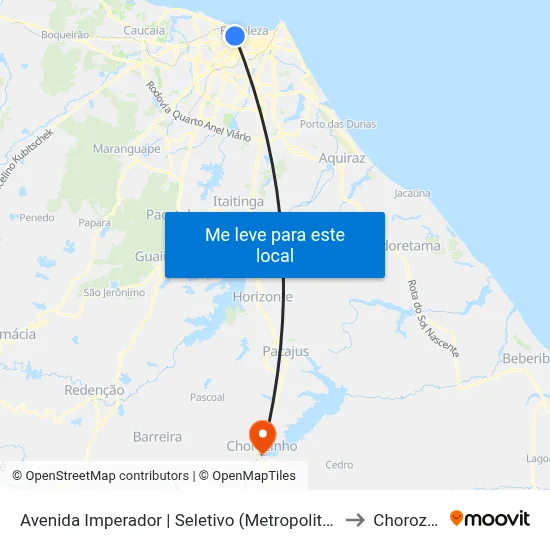 Avenida Imperador | Seletivo (Metropolitano) - Centro to Chorozinho map