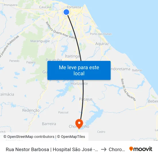 Rua Nestor Barbosa | Hospital São José - Amadeu Furtado to Chorozinho map