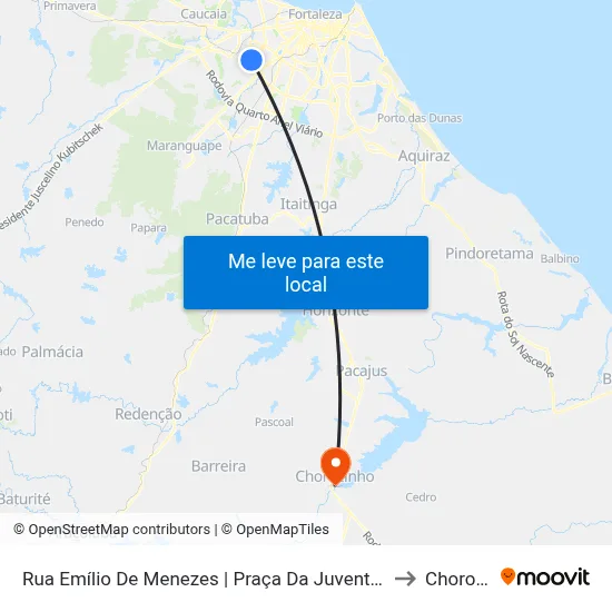 Rua Emílio De Menezes | Praça Da Juventude - Granja Portugal to Chorozinho map